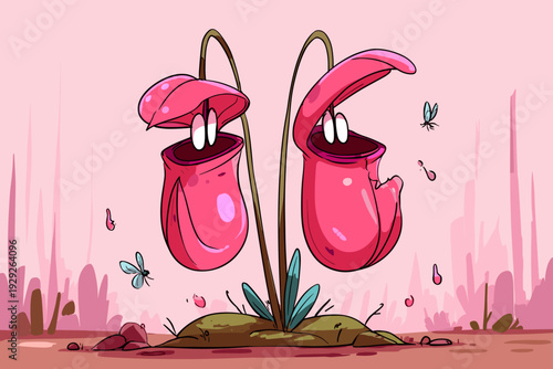 Minimalist Carnivorous Pitcher Plant with Dew