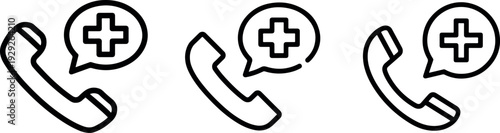Telephone with a medical cross chat bubble line icon, symbolizing medical consultation, doctor call, or emergency medical assistance hotline