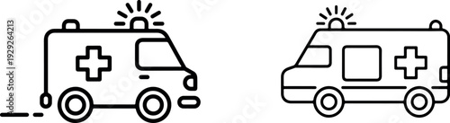 Ambulance outline icon, representing emergency medical services, patient transport, or hospital vehicle. it symbolizes urgent medical care