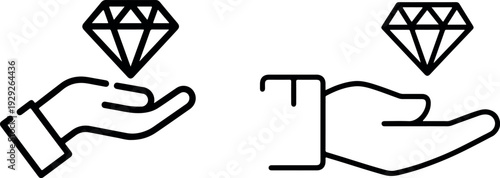 Hand holding diamond icon for luxury value and precious gem symbol representing wealth and investment