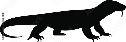 Komodo dragon silhouette walking profile, reptile design, wildlife predator, lizard illustration, nature outline, exotic species, wilderness art, animal symbol