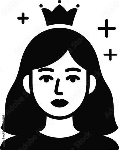 Beautiful Queen Portrait with Crown and Sparkle Icons Vector Illustration. International day of argania