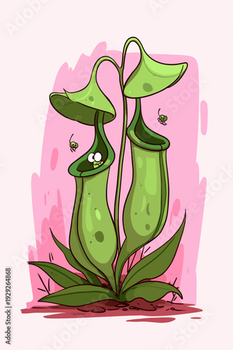 Minimalist Pitcher Plant Botanical Specimen Illustration
