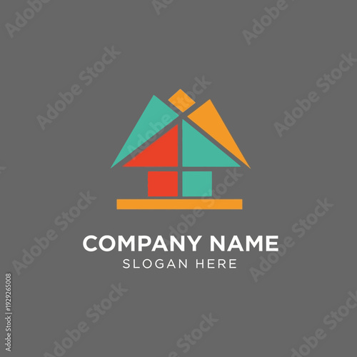 Colorful Geometric House Logo Design Template.