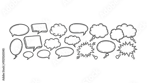 Comic Bubbles Compilation: a collection of various hand-drawn speech bubbles, perfect for adding dialogue and thought bubbles to your creative projects.