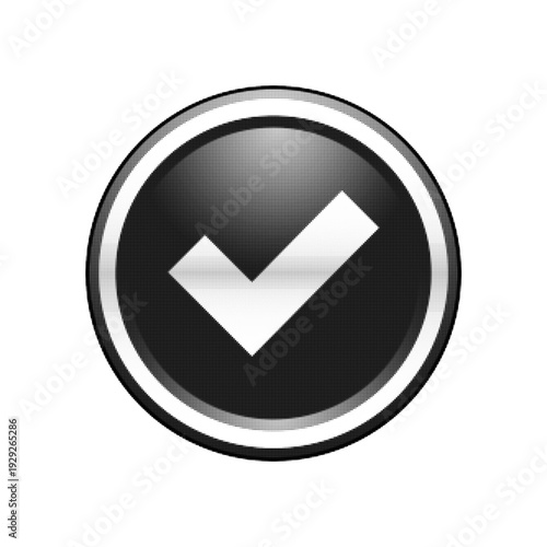 Halftone check mark icon in circle isolated on white background. Dotted monochrome approval badge symbol for verified status, success, confirmation and quality concept.