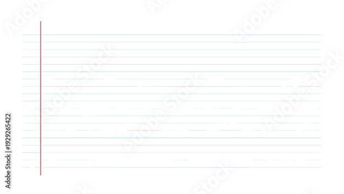 Blank white sheet of lined notebook paper with a red vertical margin line and blue horizontal ruling for educational and writing themes.