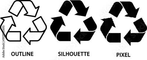 Black recycling symbols one outlined and one solid on transparent background