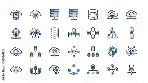 Collection of cloud computing and data storage icons