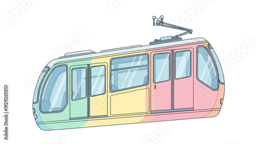Colorful modern tram vehicle isolated on white background