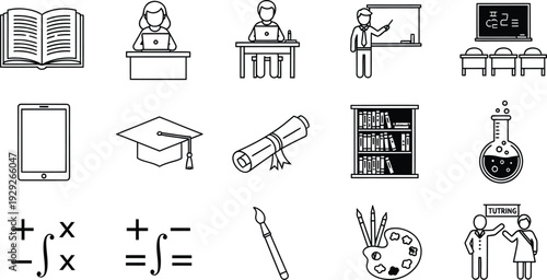 Set of 15 Education and Learning Outline Icons Vector