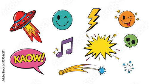 Comic Element Collection: A vibrant compilation of comic elements explodes with energy, capturing the fun and expressive nature of visual storytelling.