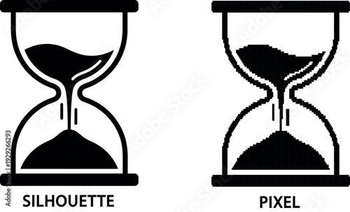 Simple black hourglass icon depicting time passing on transparent background