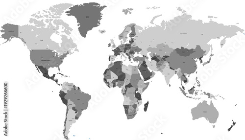 World map. Grey modern vector map. Silhouette map.