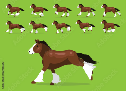Clydesdale Horse Animation Sequence Running Cartoon Vector Illustration