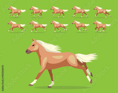 Palomino Horse Animation Sequence Running Cartoon Vector Illustration