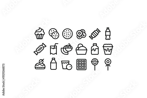 Food icon set with various sweet and savory illustrations