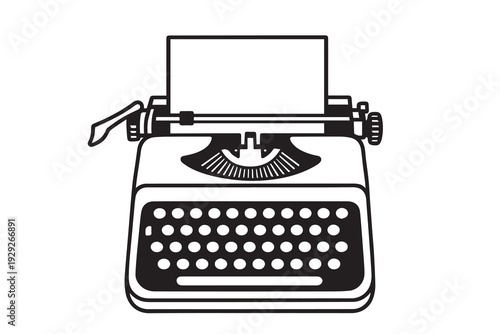 Simple vintage typewriter vector illustration in retro style, featuring clean lines, classic keys, and minimal details for a timeless nostalgic design.