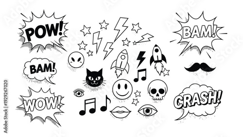 Comic pop art elements collage