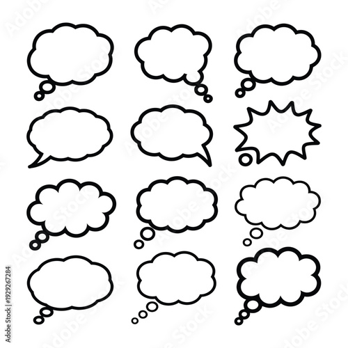Speech Bubbles Collage: A diverse arrangement of speech bubbles, perfect for conveying thoughts, ideas, and dialogues, offering a versatile visual tool for various communication needs.