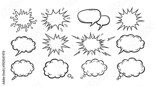 Comic Speech Bubbles: A collection of hand-drawn comic book style speech and thought bubbles, ready for your creative expression.