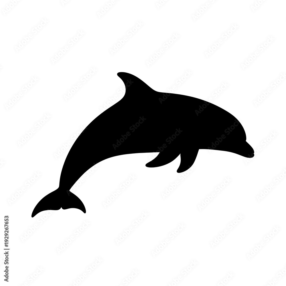 Fototapeta premium Black silhouette of a dolphin swimming.