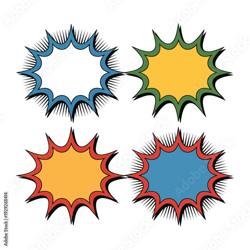 Comic Explosion Bubbles: A vibrant set of comic-style explosion bubbles, ready to inject energy and excitement into your creative projects.  