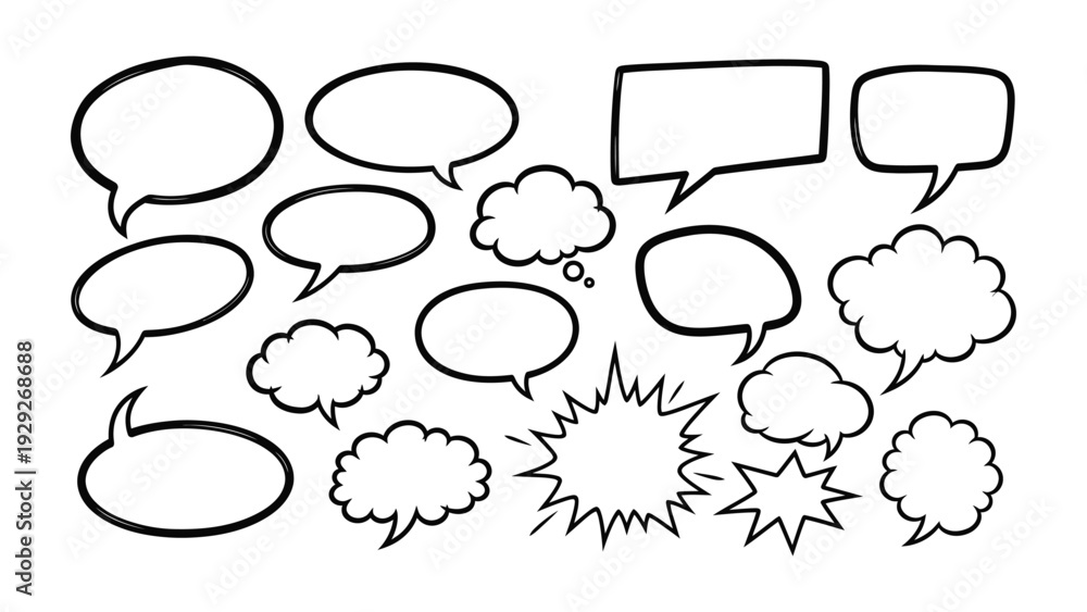 Fototapeta premium Comics Speech Bubbles: A collection of various comic speech bubbles with blank space, ideal for expressing thoughts, dialogue and emotions