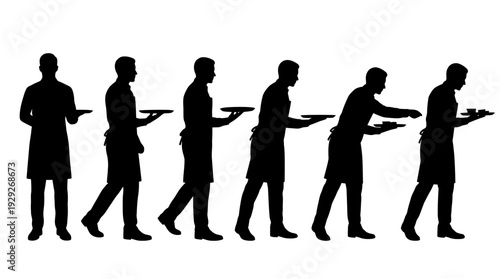 Waiter Serving Silhouette Vector Sequence