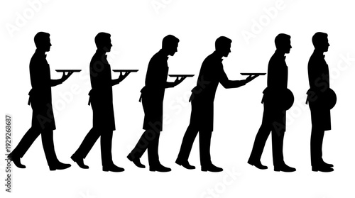 Waiter Serving Silhouette Vector Sequence