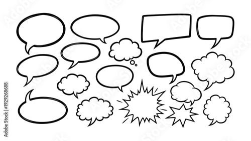 Comics Speech Bubbles: A collection of various comic speech bubbles with blank space, ideal for expressing thoughts, dialogue and emotions