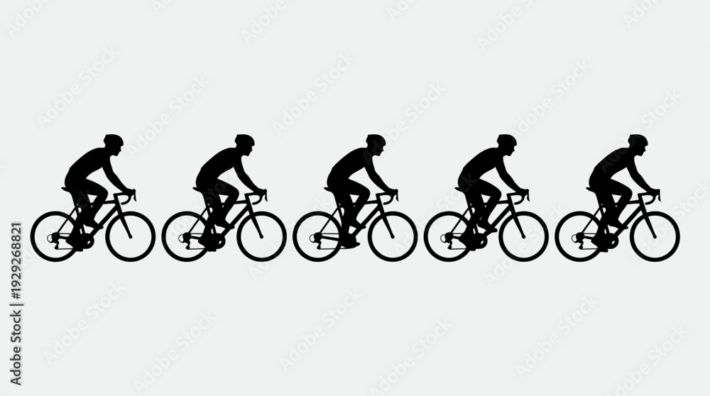 Obraz premium Cyclist Pedaling Silhouette Vector Sequence