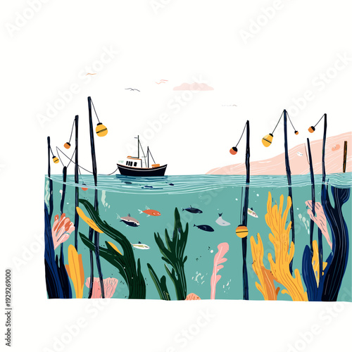 Sustainable Kelp Farm Underwater Cross Section