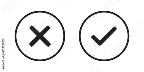 Tick and Cross checkmark vector icons. Brush checkmark and red x sign.