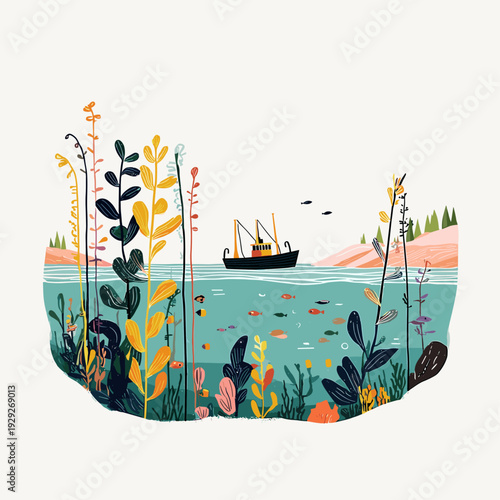 Sustainable Kelp Farm Underwater Cross Section