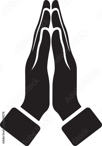 Billede på lærred A black and white illustration of hands in a prayer position isolated on white b