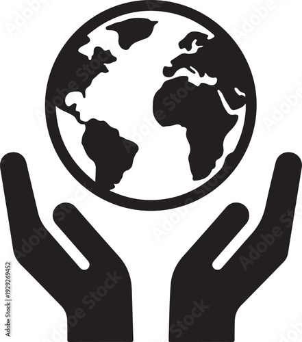 A pair of hands gently cradling the globe, symbolizing global unity and support. isolated on white background, illustration
