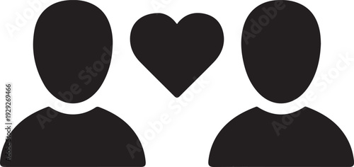 Two silhouetted figures with a heart symbol between them, representing love and connection. isolated on white background, illustration
