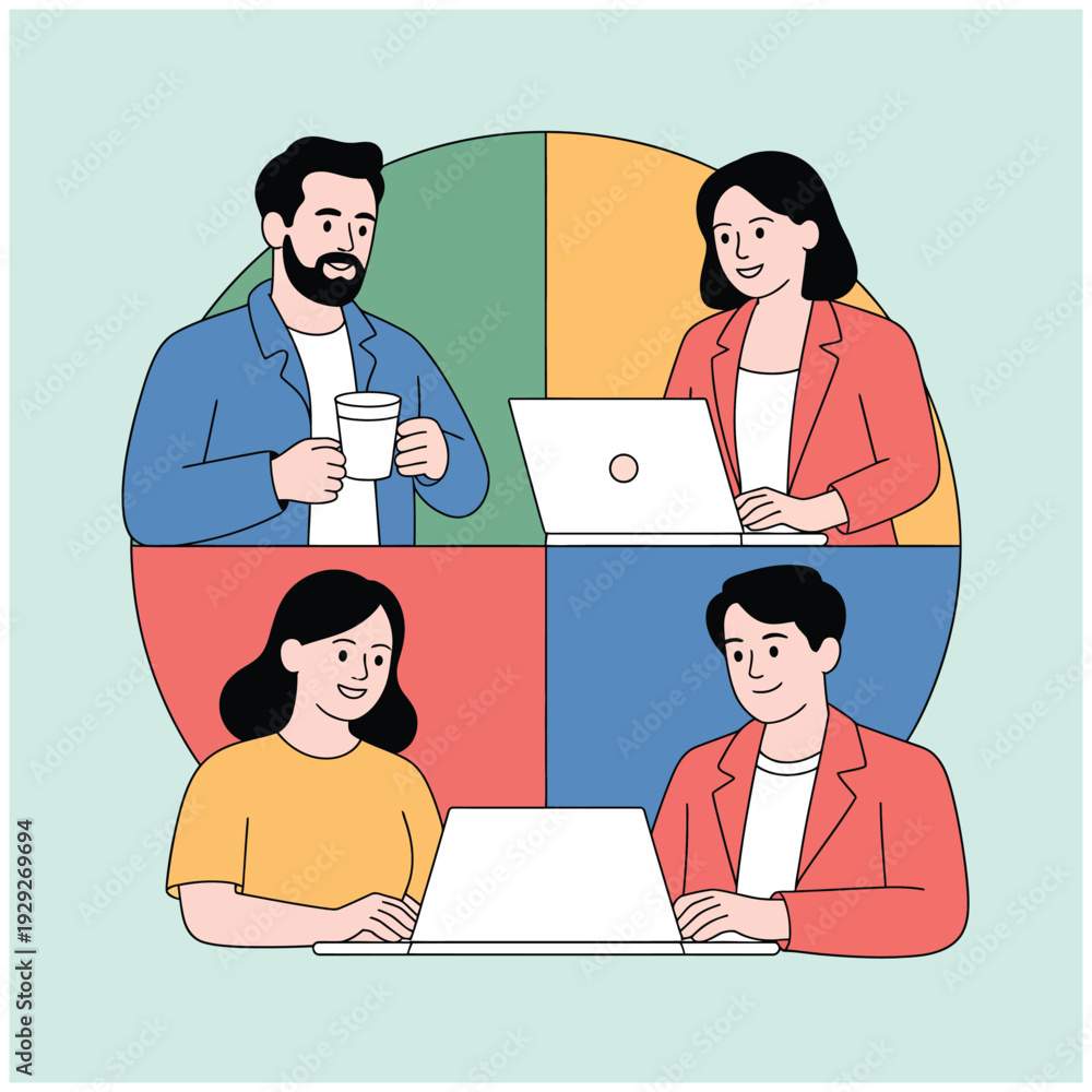 Obraz premium Diverse team collaborating in a circular meeting diagram