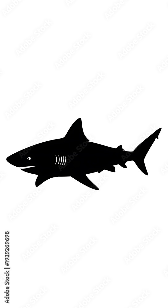 Fototapeta premium Black silhouette of a shark swimming.