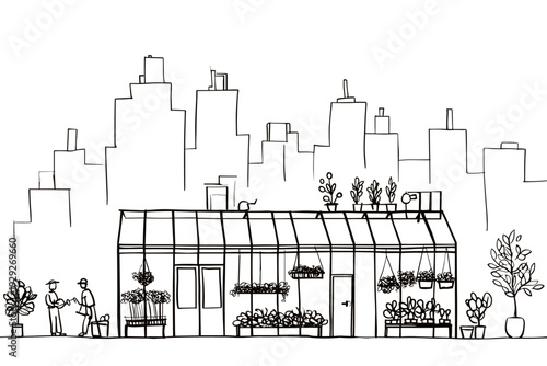 Sustainable Rooftop Greenhouse in Urban Skyline