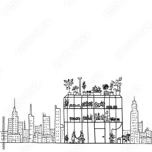 Sustainable Rooftop Greenhouse in Urban Skyline