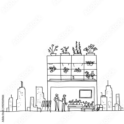 Sustainable Rooftop Greenhouse in Urban Skyline