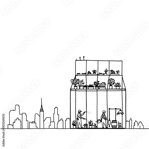 Sustainable Rooftop Greenhouse in Urban Skyline