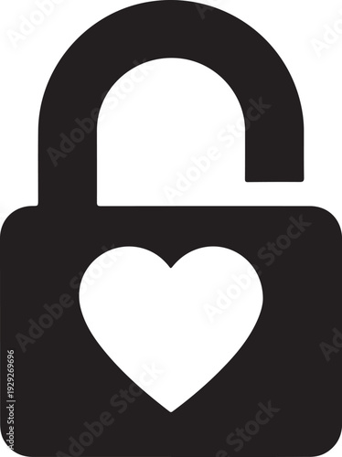 An open padlock with a heart shape in the center symbolizing love and security isolated on white background, illustration