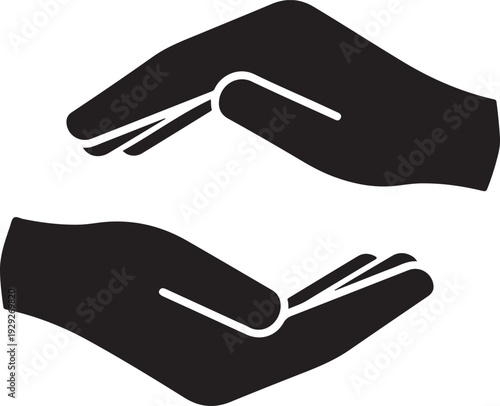 Two hands gently holding a paperclip in a protective manner isolated on white background, illustration