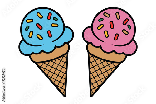 A colorful ice cream icon illustration with sprinkles on cones