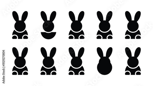 Modern minimal easter bunny silhouettes on white background for holiday decor