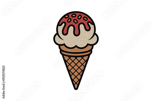 An ice cream vector illustration with a waffle cone and red topping