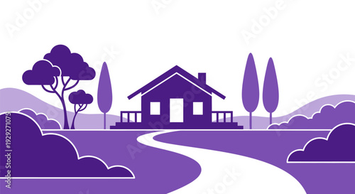 House with Porch and Trees Illustration.